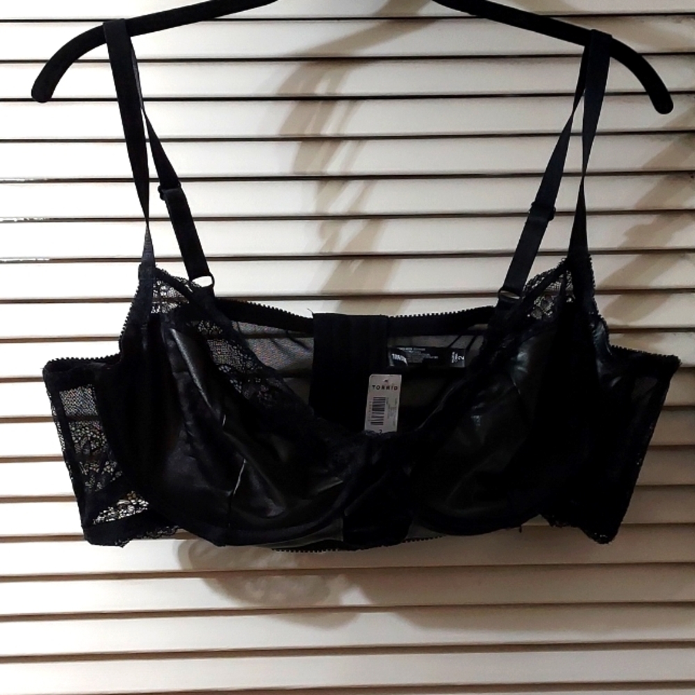 Faux leather bra